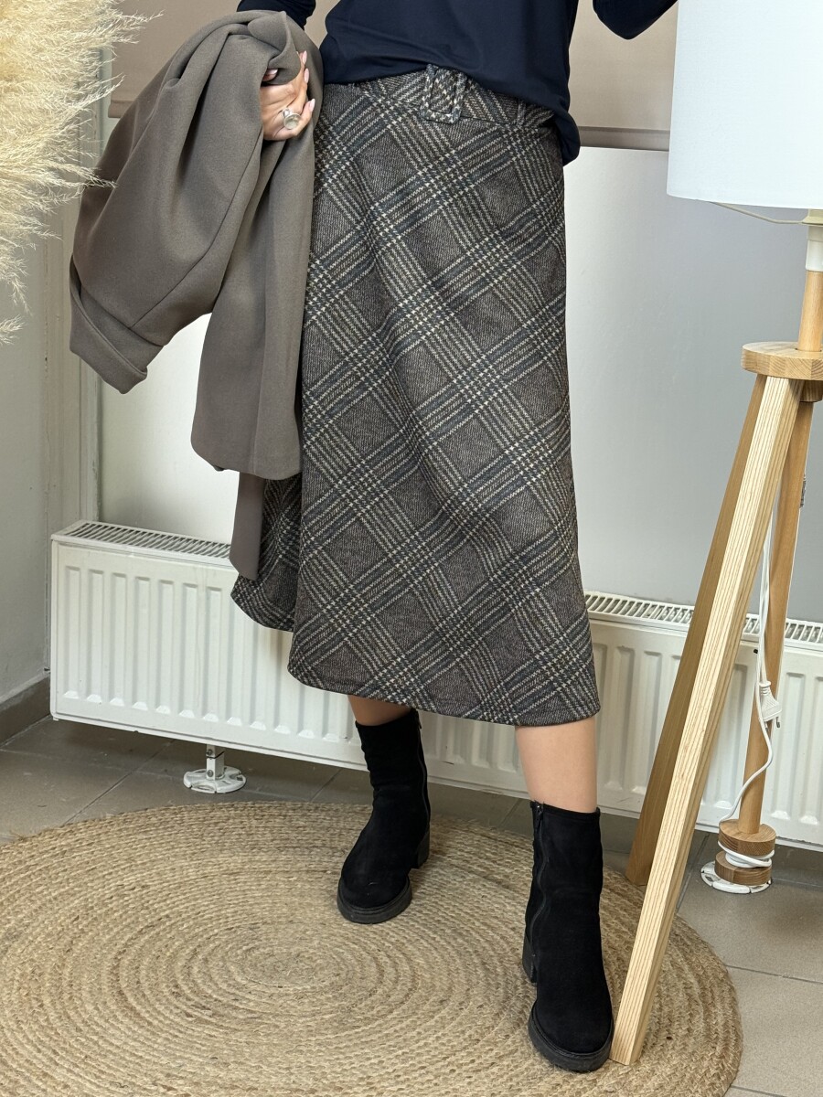 Öves kockás szoknya - szürke - Kép 9