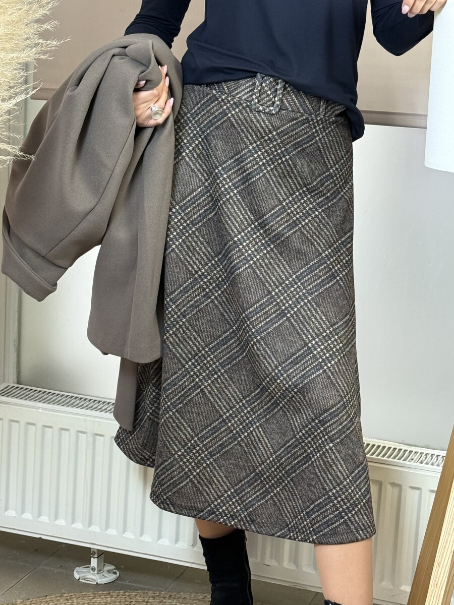 Öves kockás szoknya - szürke - Kép 14