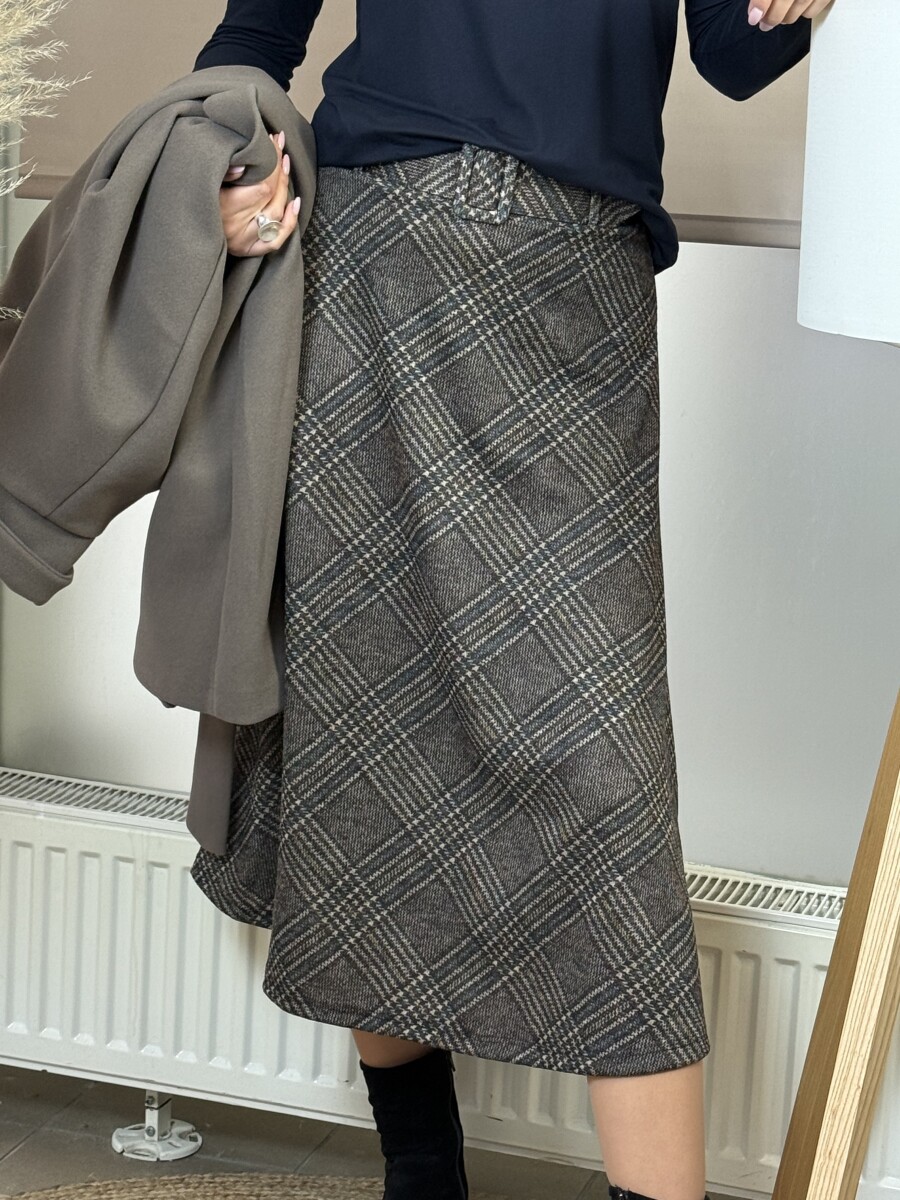 Öves kockás szoknya - szürke - Kép 11