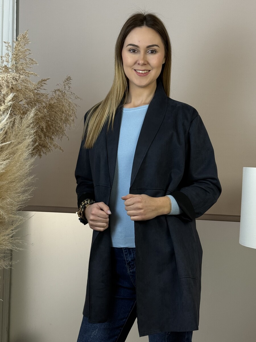 Ejtett szabású hosszú kabát - sötétkék - Kép 8