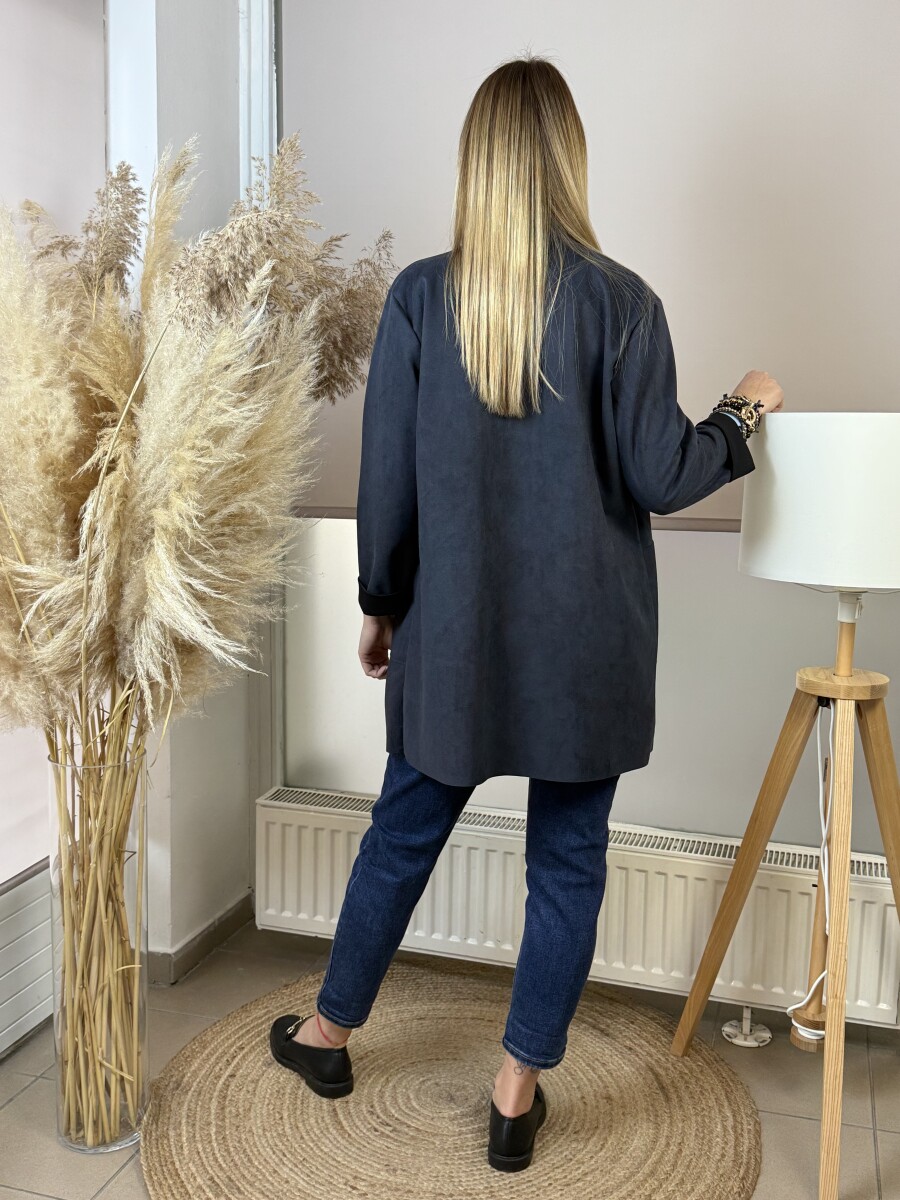 Ejtett szabású hosszú kabát - sötétkék - Kép 10