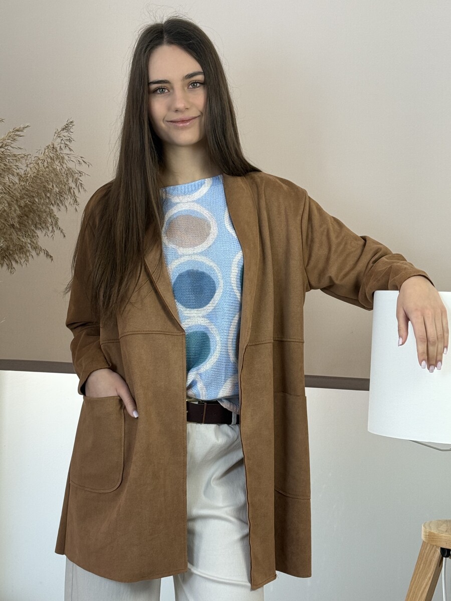 Ejtett szabású hosszú kabát - camel - Kép 10