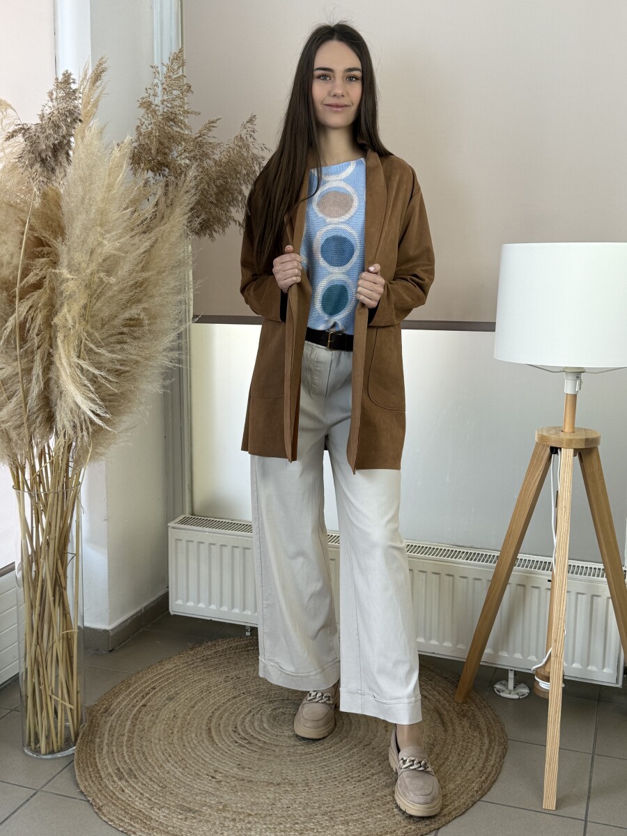 Ejtett szabású hosszú kabát - camel - Kép 11