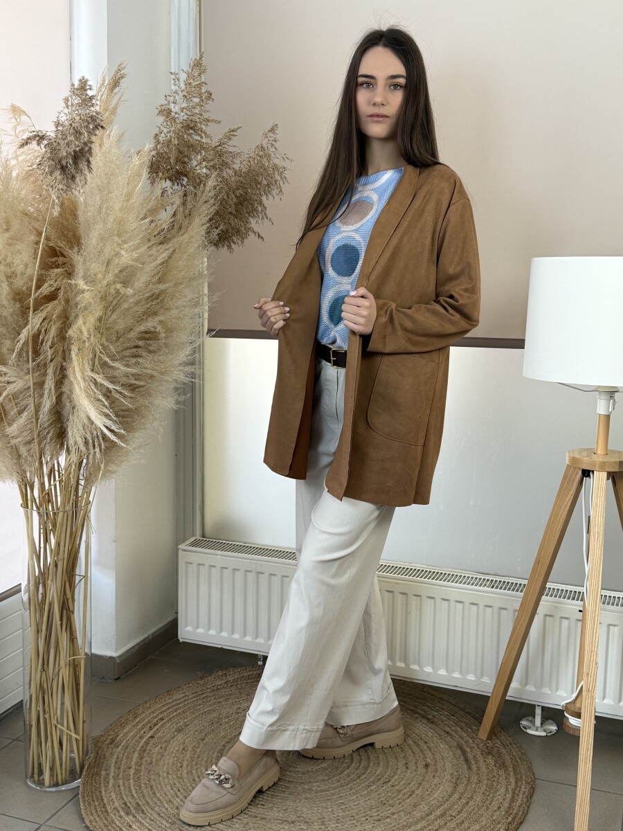 Ejtett szabású hosszú kabát - camel - Kép 2