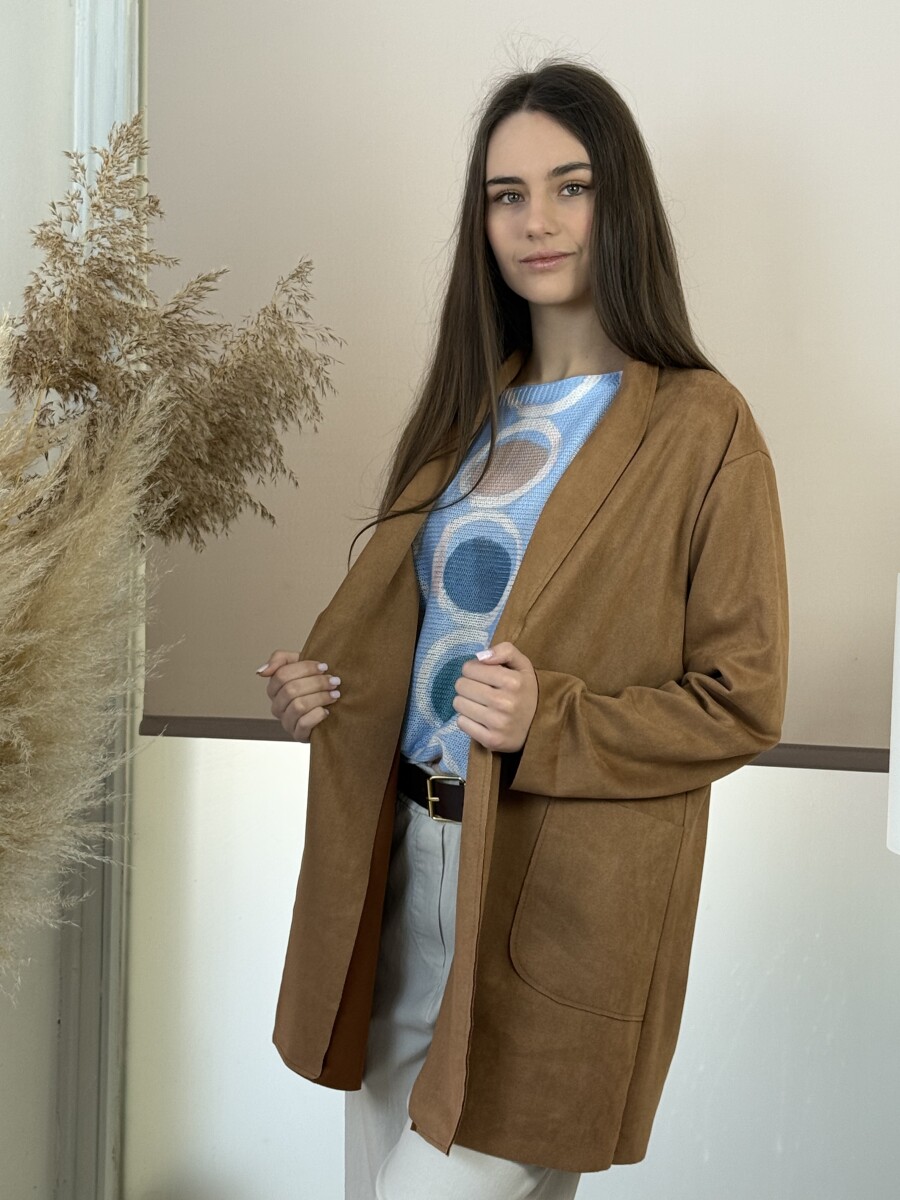 Ejtett szabású hosszú kabát - camel - Kép 3