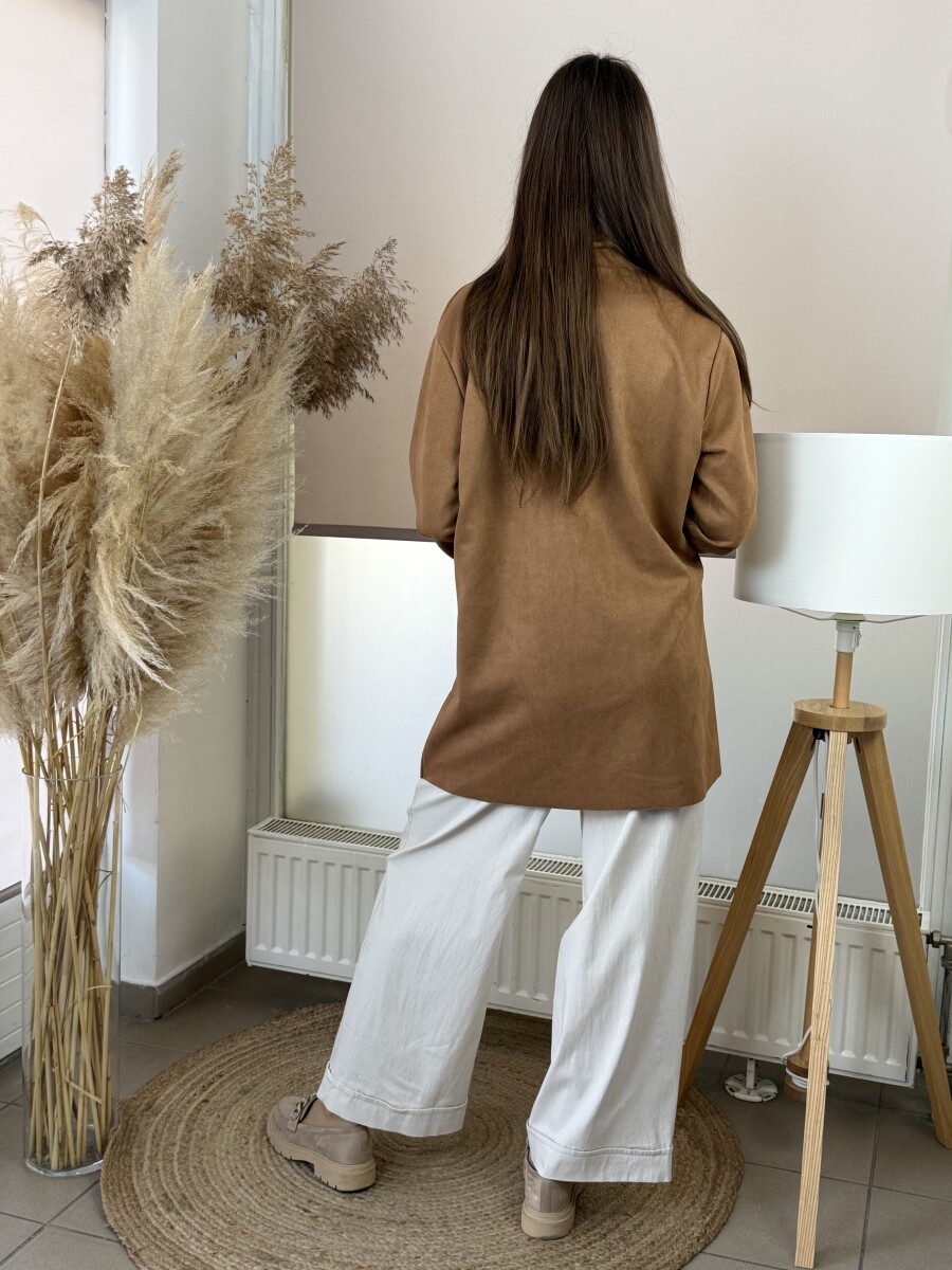 Ejtett szabású hosszú kabát - camel - Kép 12