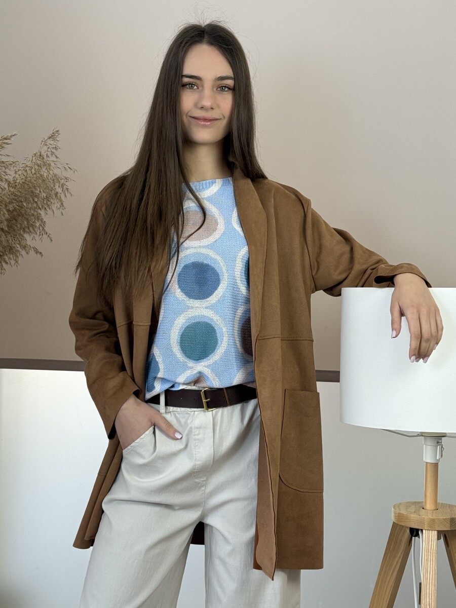 Ejtett szabású hosszú kabát - camel - Kép 6