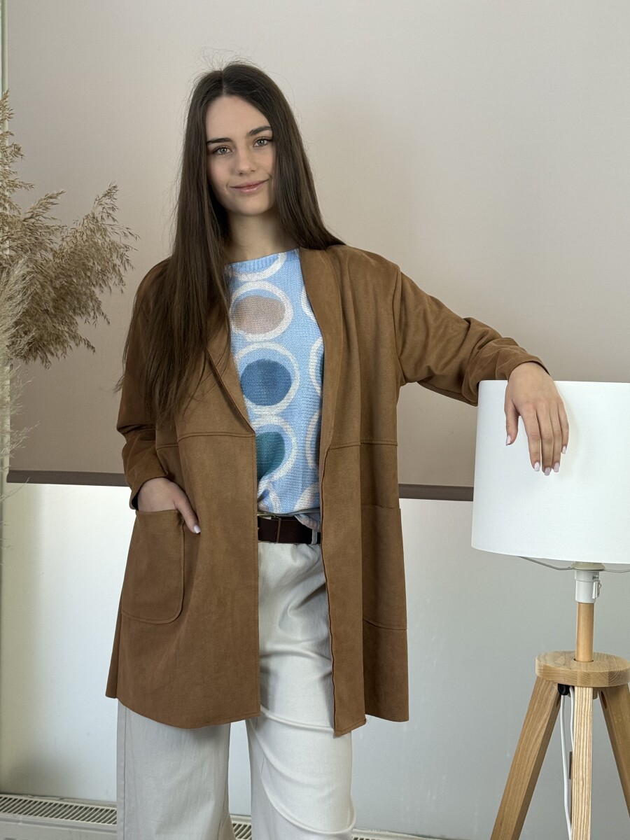 Ejtett szabású hosszú kabát - camel - Kép 8