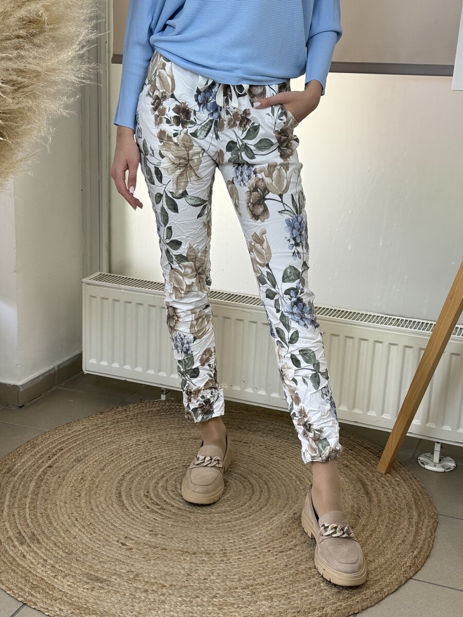 Virágos győrt nadrág - fehér - Kép 3