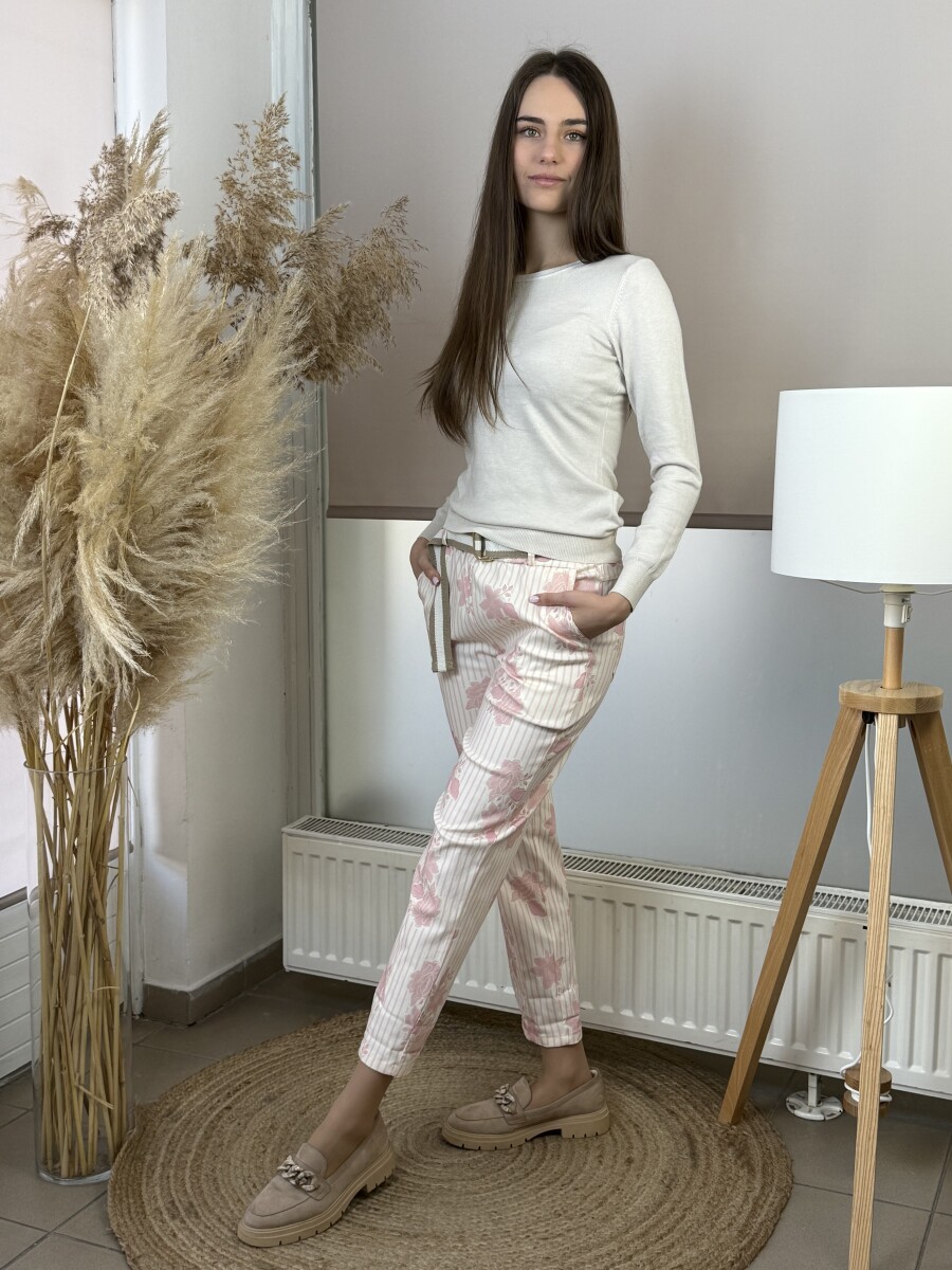 Öves virágos nadrág - bézs-rózsaszín - Kép 14