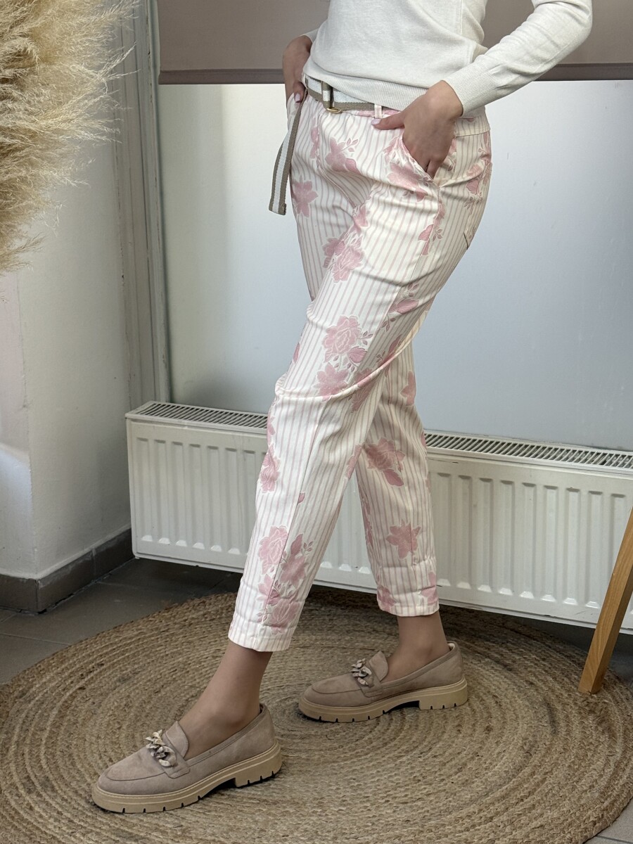 Öves virágos nadrág - bézs-rózsaszín - Kép 11