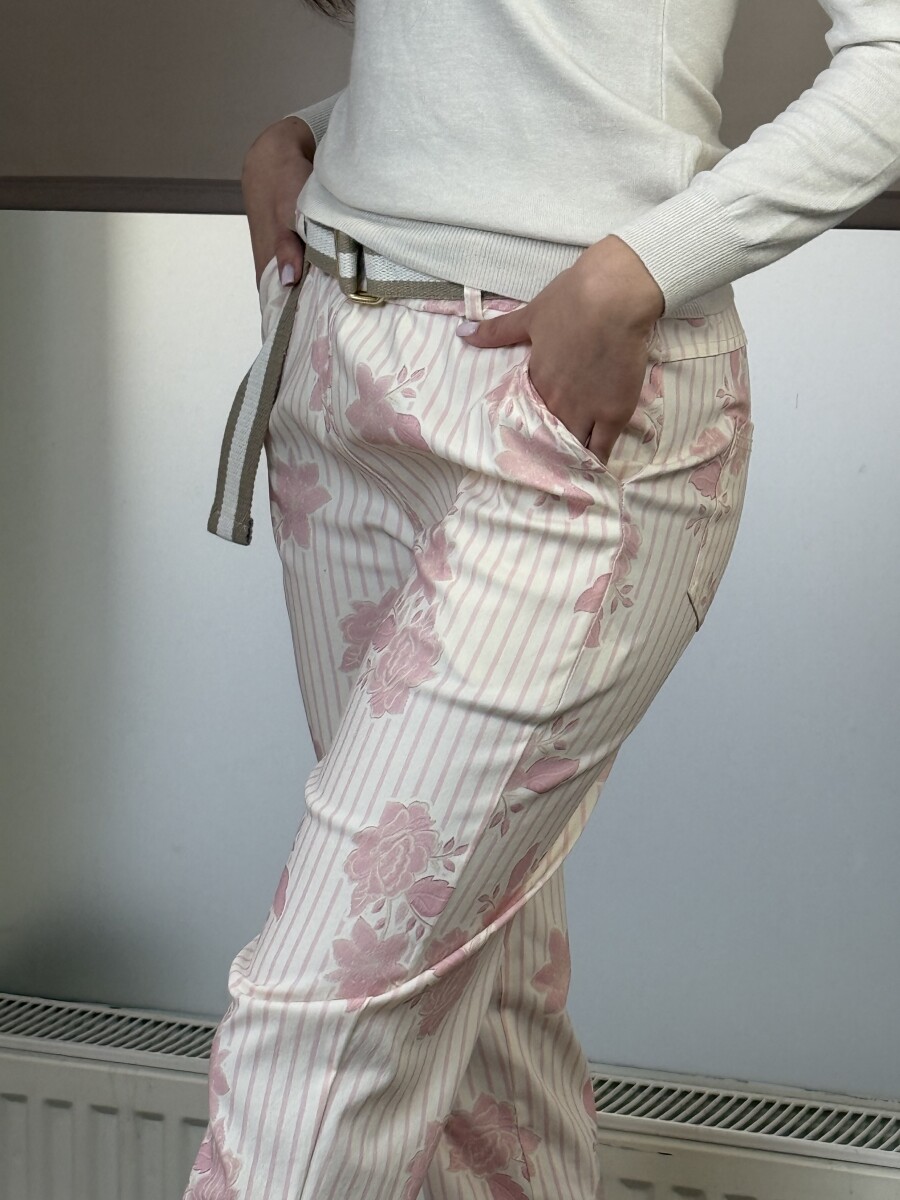 Öves virágos nadrág - bézs-rózsaszín - Kép 6