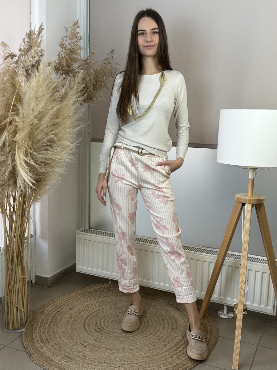 Öves virágos nadrág - bézs-rózsaszín - Kép 18