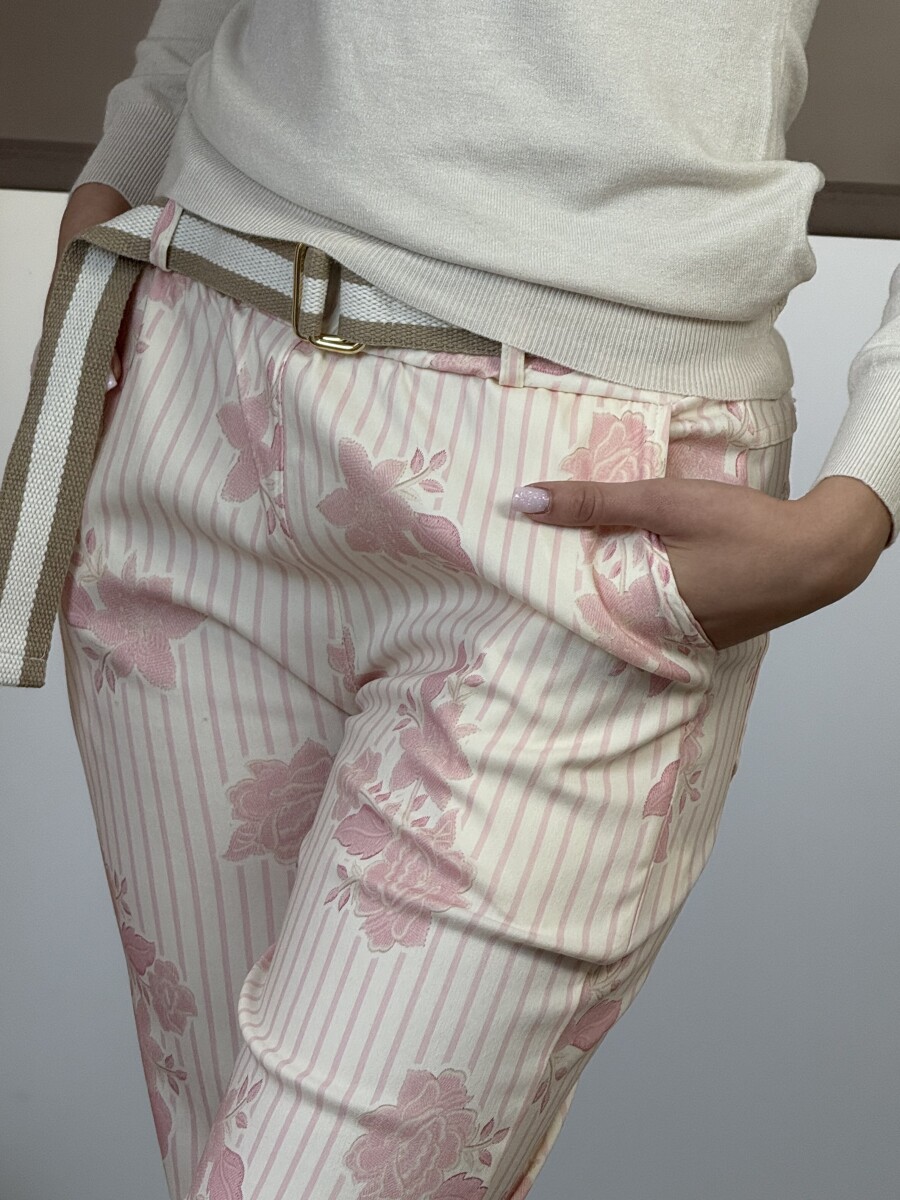 Öves virágos nadrág - bézs-rózsaszín - Kép 5