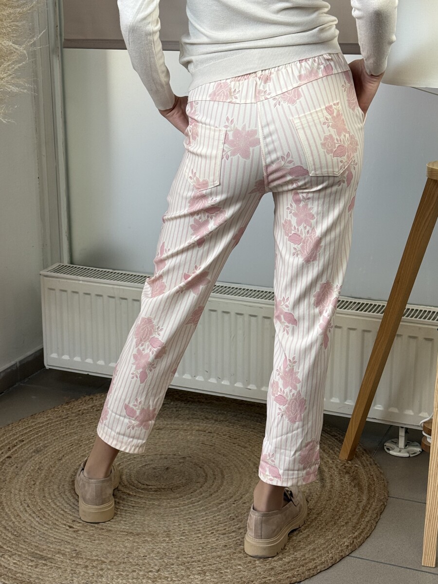 Öves virágos nadrág - bézs-rózsaszín - Kép 15