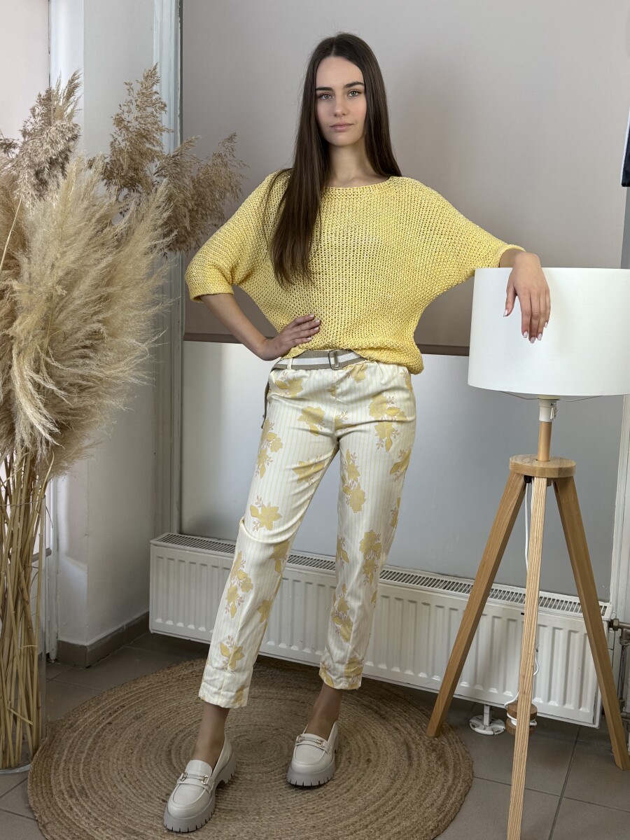 Öves virágos nadrág - bézs-sárga - Kép 7