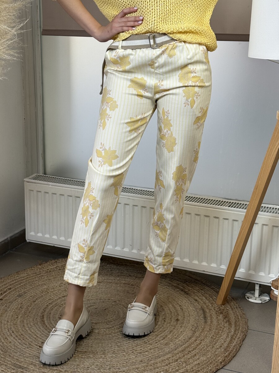 Öves virágos nadrág - bézs-sárga - Kép 13