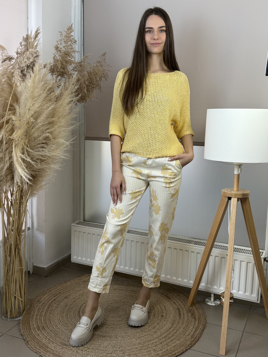 Öves virágos nadrág - bézs-sárga - Kép 11