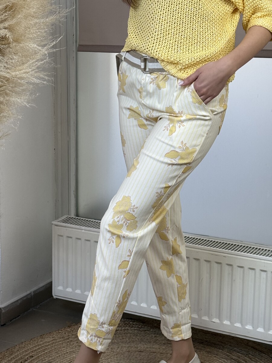 Öves virágos nadrág - bézs-sárga - Kép 12