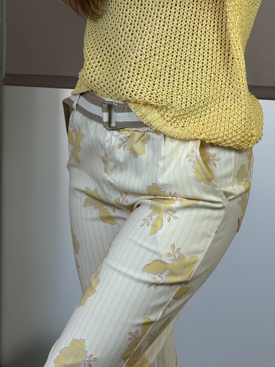 Öves virágos nadrág - bézs-sárga - Kép 6