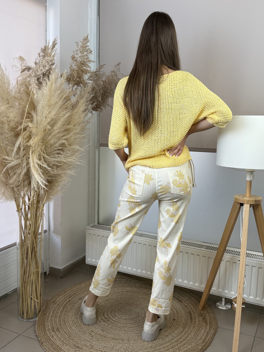 Öves virágos nadrág - bézs-sárga - Kép 8
