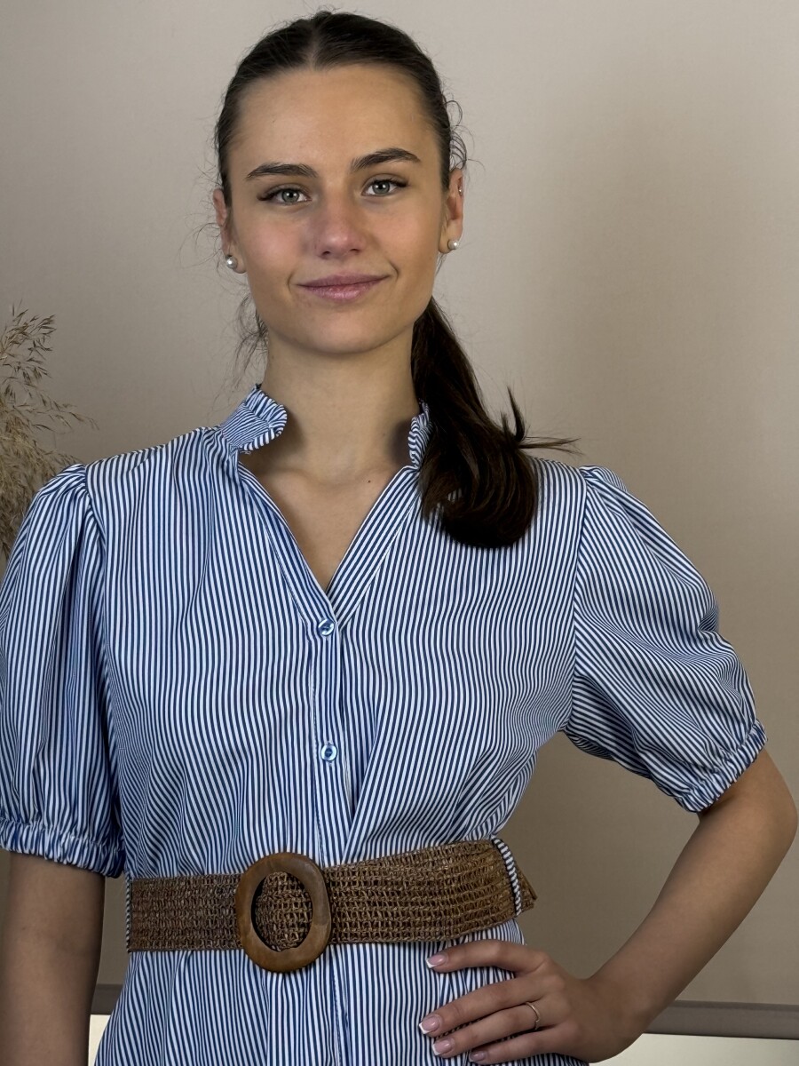 Rövid ujjú öves ingruha - fehér-sötétkék - Kép 5