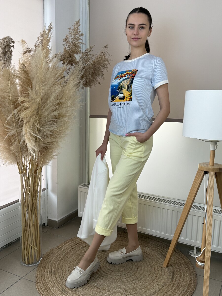 Bőszárú pamutvászon nadrág - sárga - Kép 15