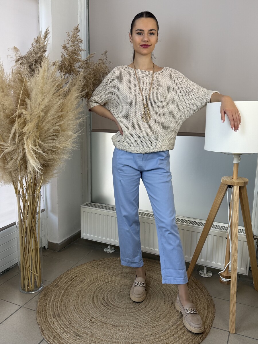 Bőszárú pamutvászon nadrág - világoskék - Kép 12