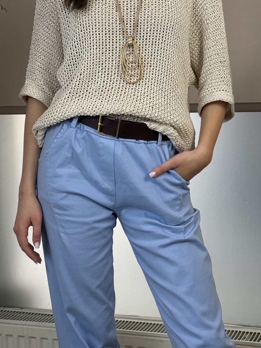 Bőszárú pamutvászon nadrág - világoskék - Kép 13