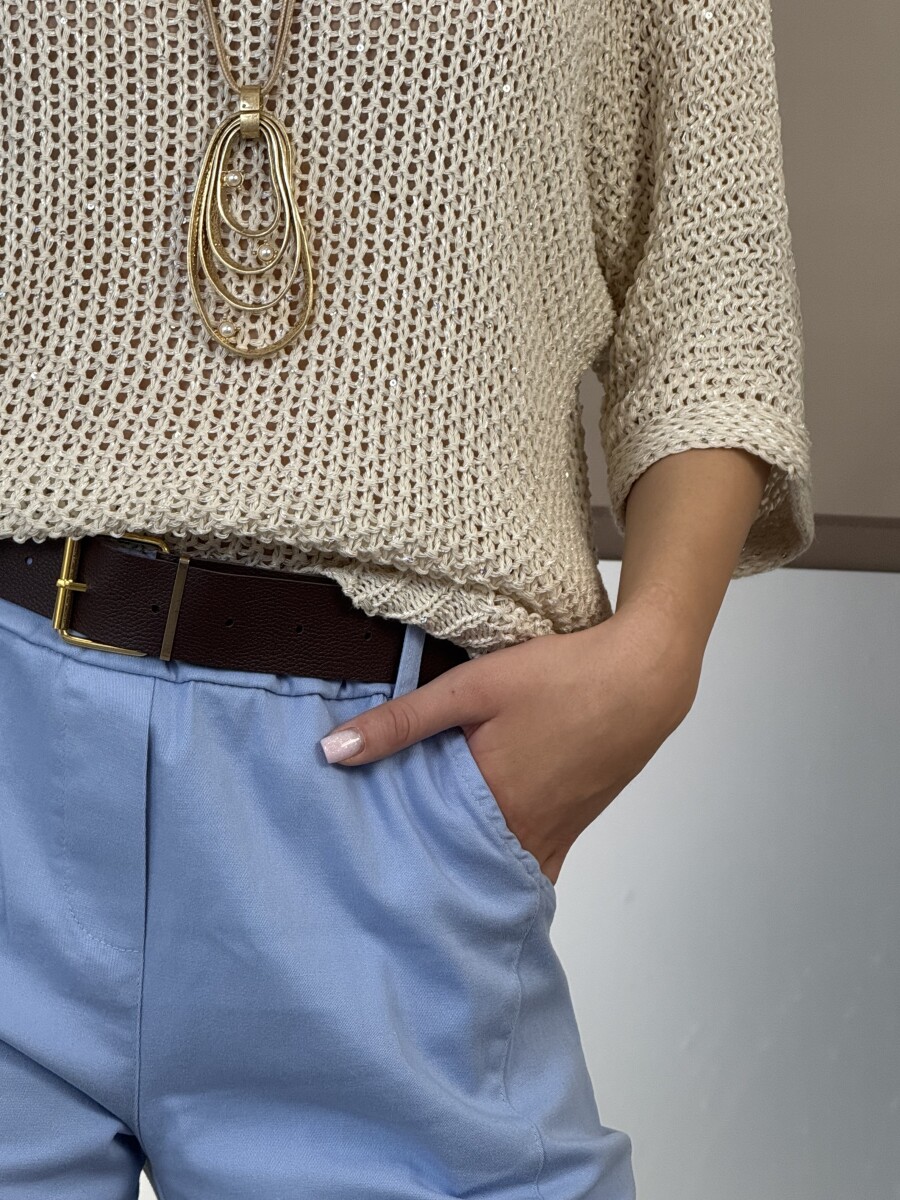 Bőszárú pamutvászon nadrág - világoskék - Kép 6