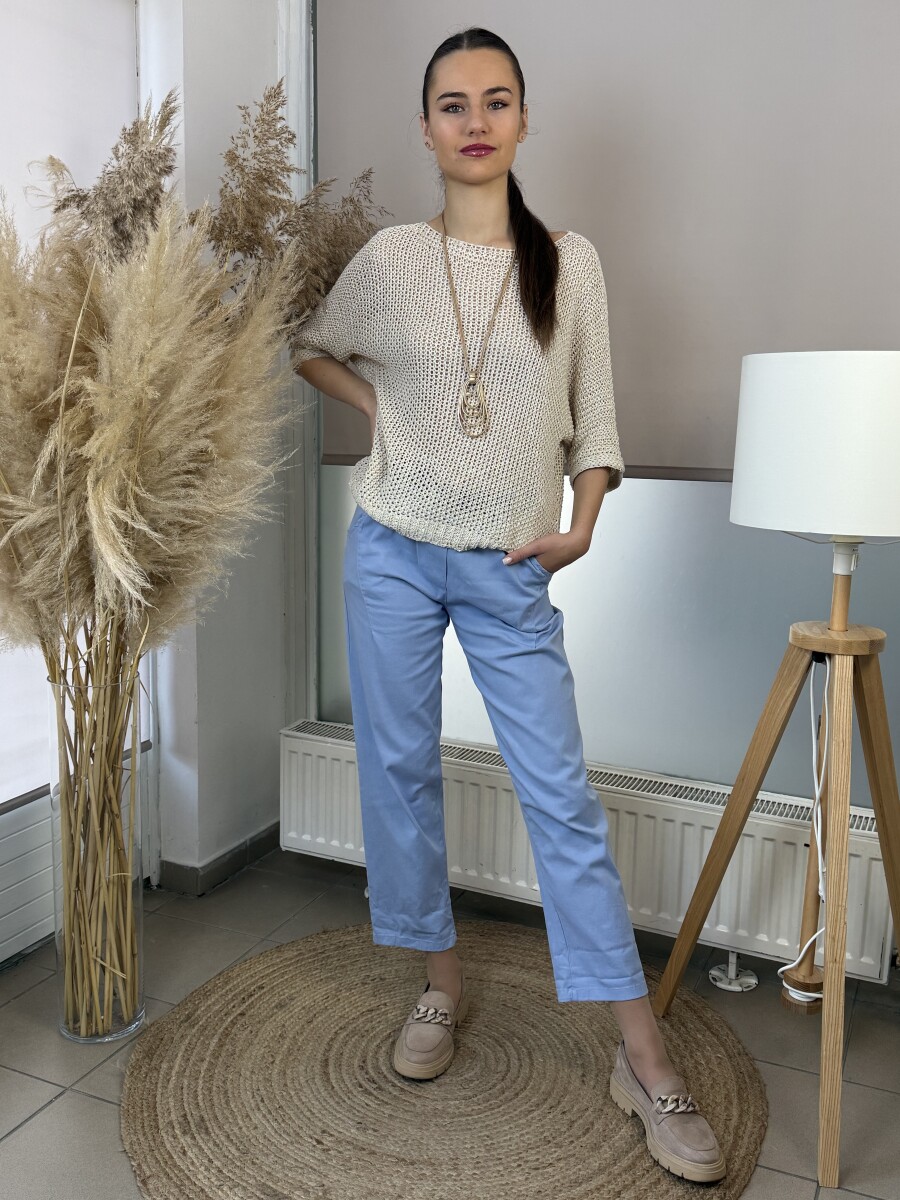 Bőszárú pamutvászon nadrág - világoskék - Kép 11