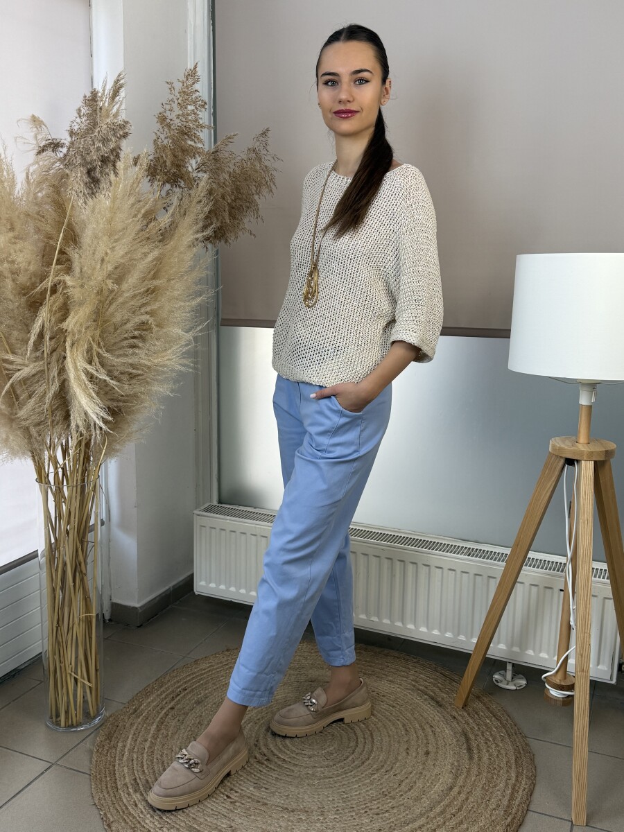 Bőszárú pamutvászon nadrág - világoskék - Kép 2