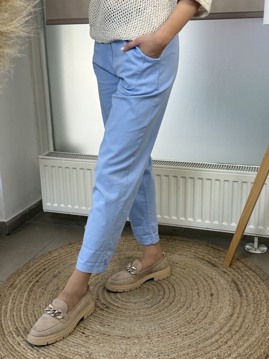 Bőszárú pamutvászon nadrág - világoskék - Kép 3