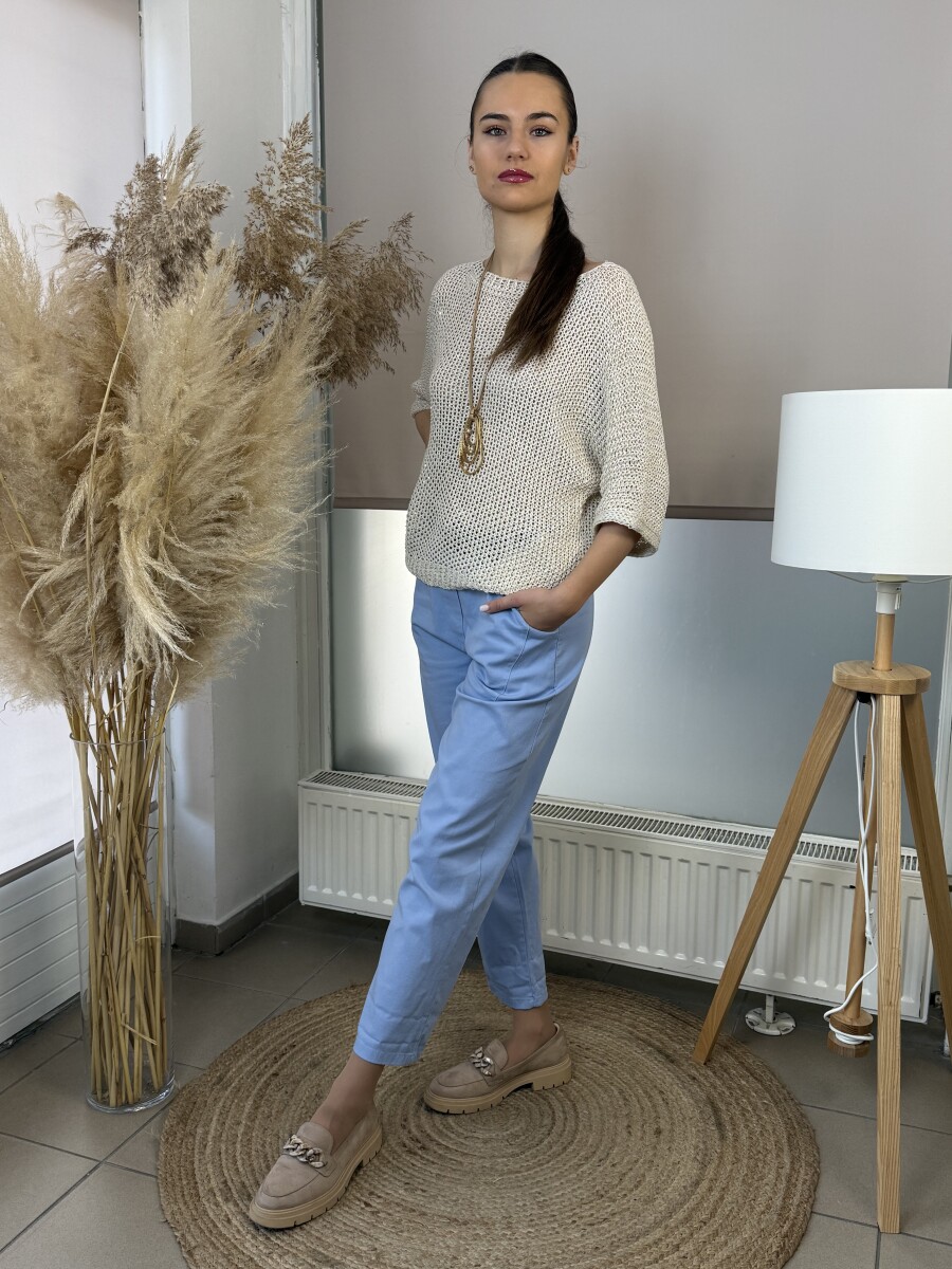 Bőszárú pamutvászon nadrág - világoskék - Kép 7