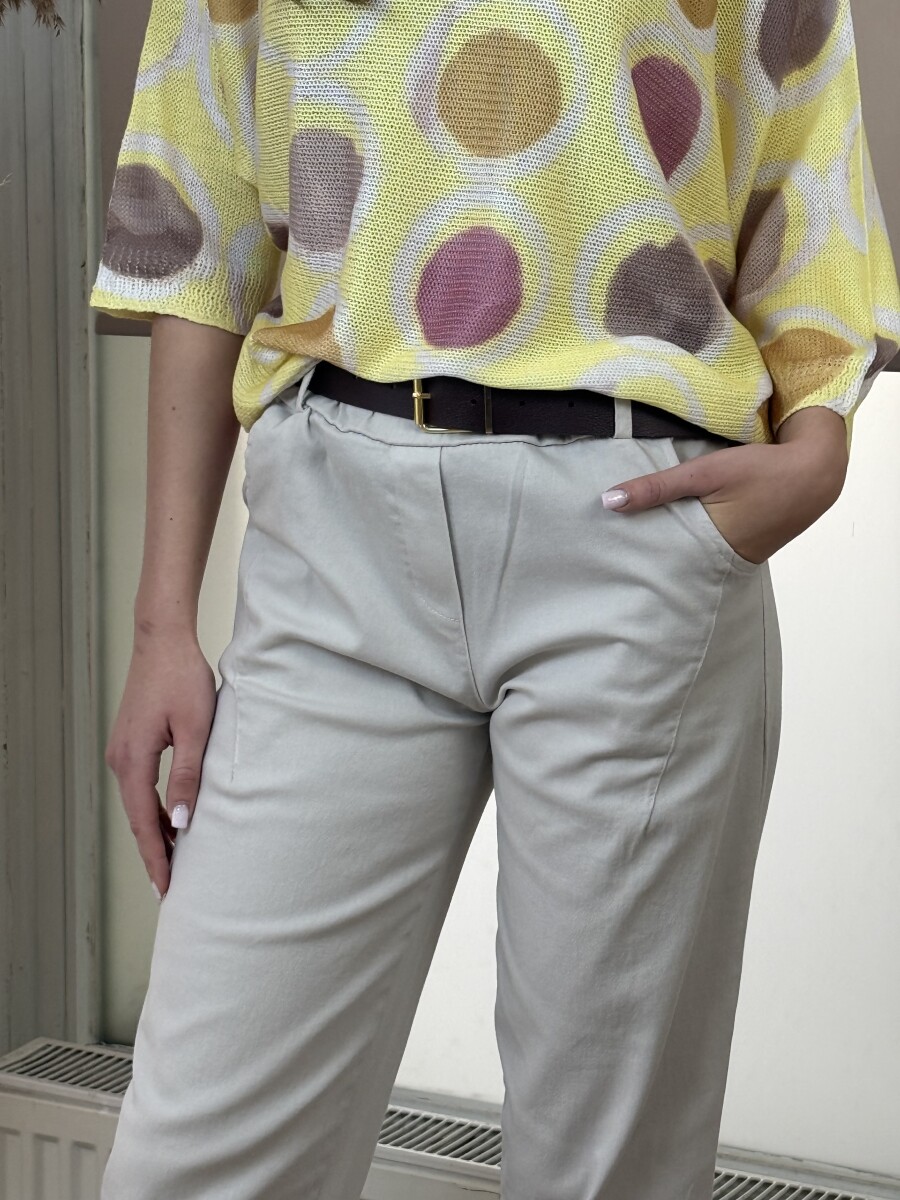 Bőszárú pamutvászon nadrág - bézs - Kép 17