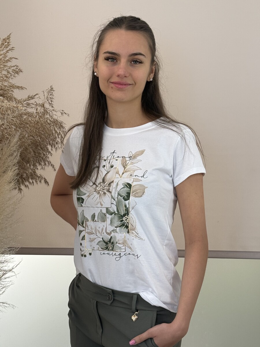 Mintás póló - fehér-khaki - Kép 4