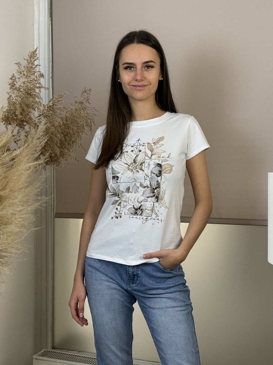 Mintás póló - fehér-bézs - Kép 5
