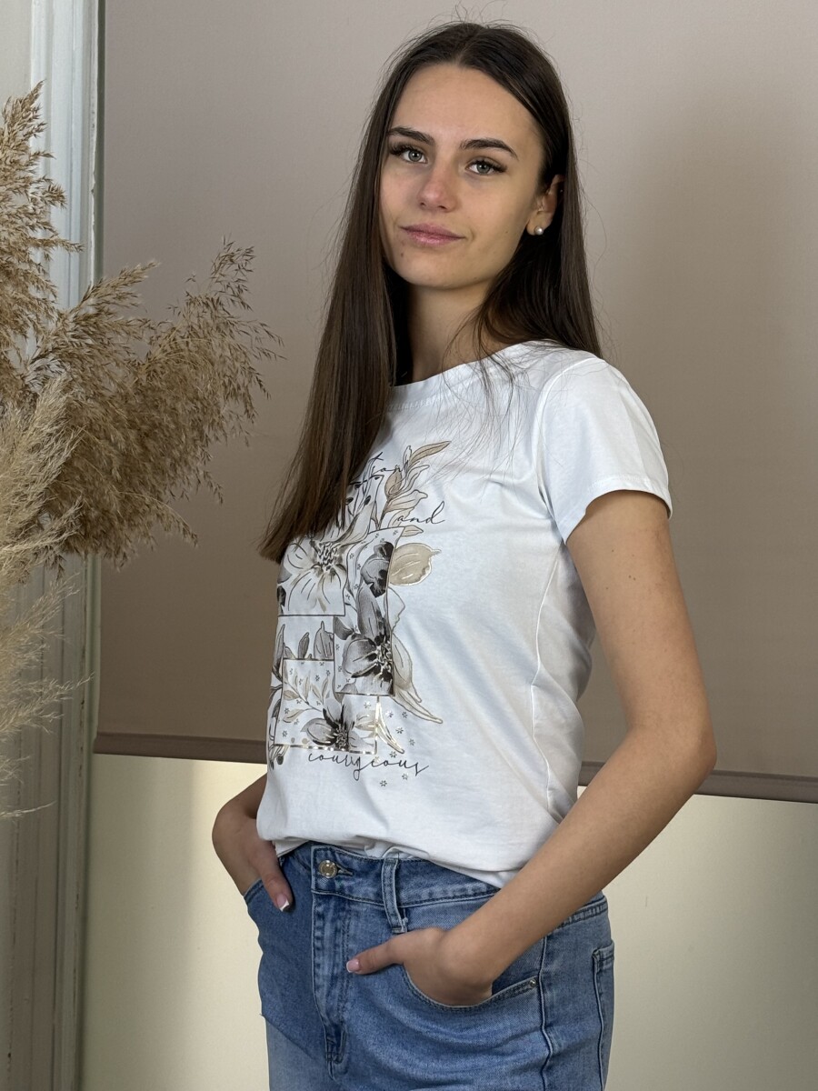 Mintás póló - fehér-bézs - Kép 9