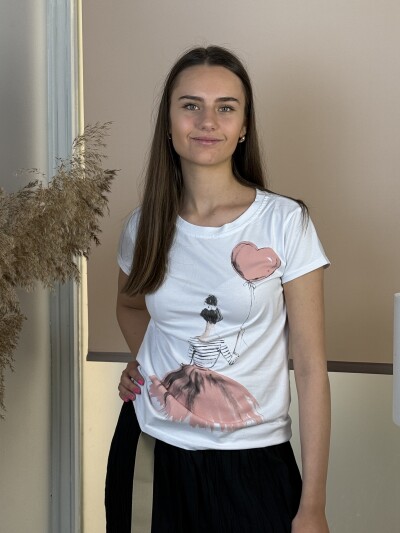 Mintás póló - fehér-rózsaszín