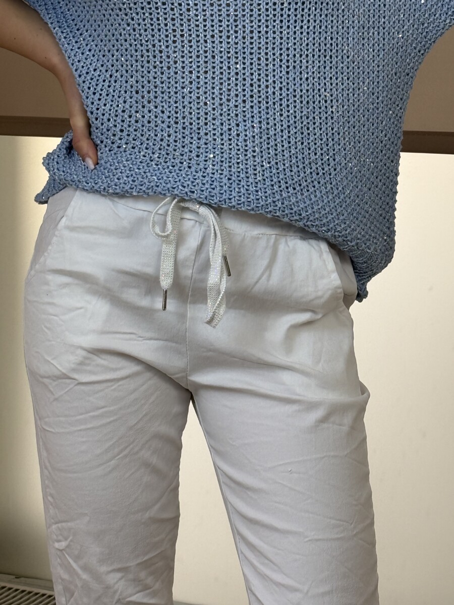 Kötős gyűrt hatású nadrág - fehér - Kép 5