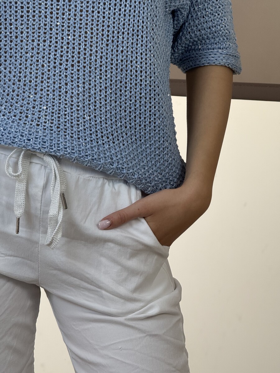 Kötős gyűrt hatású nadrág - fehér - Kép 6