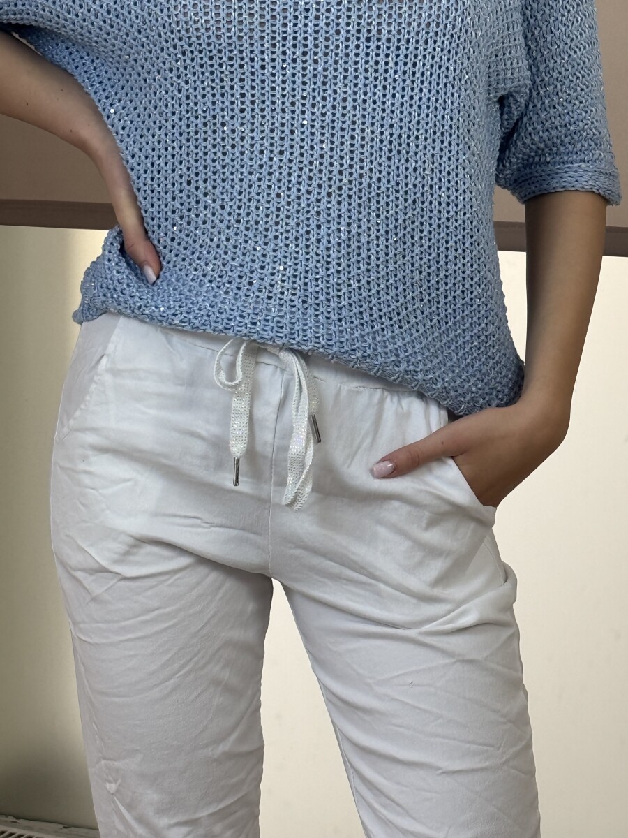 Kötős gyűrt hatású nadrág - fehér - Kép 10