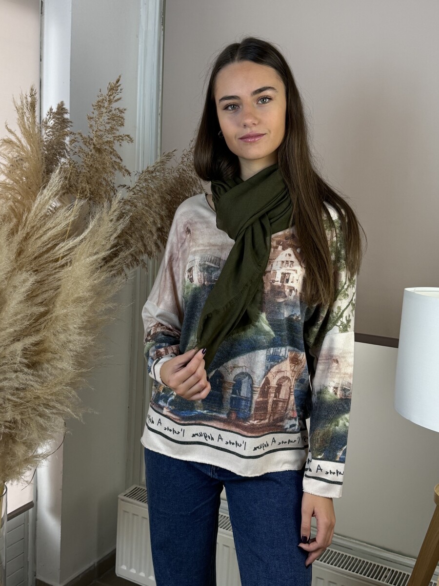 Őszi kendő - khaki - Kép 7