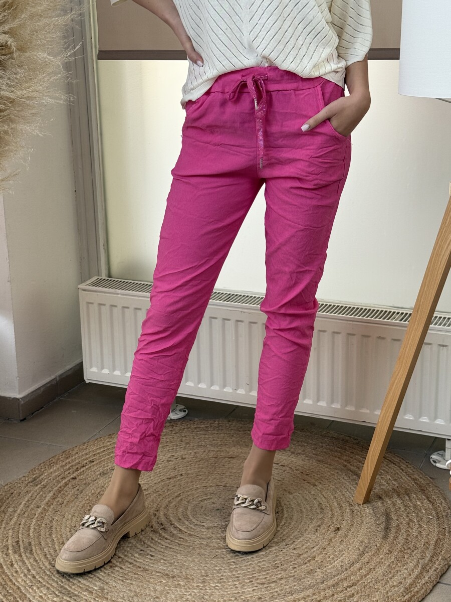 Kötős gyűrt hatású nadrág - sötétrózsaszín - Kép 4