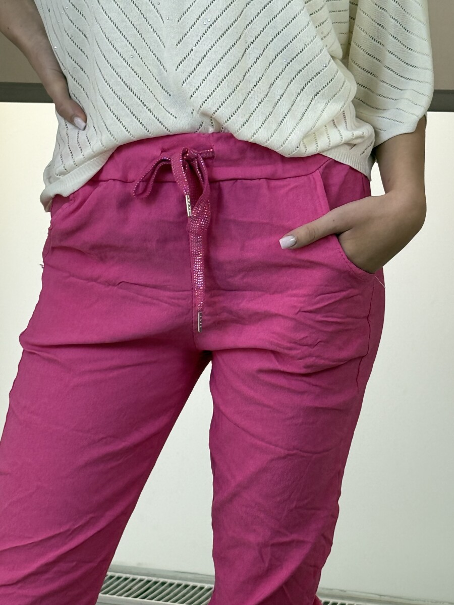 Kötős gyűrt hatású nadrág - sötétrózsaszín - Kép 6