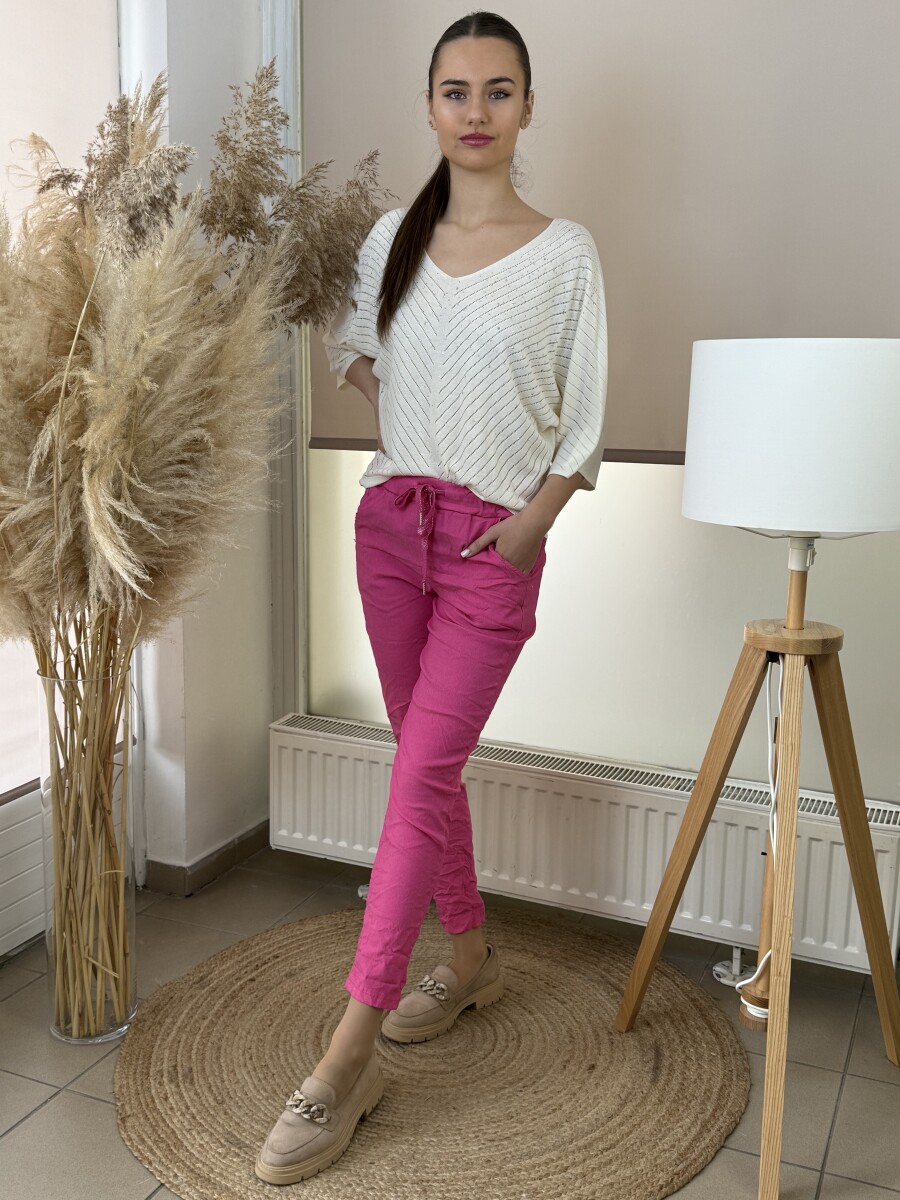 Kötős gyűrt hatású nadrág - sötétrózsaszín - Kép 2