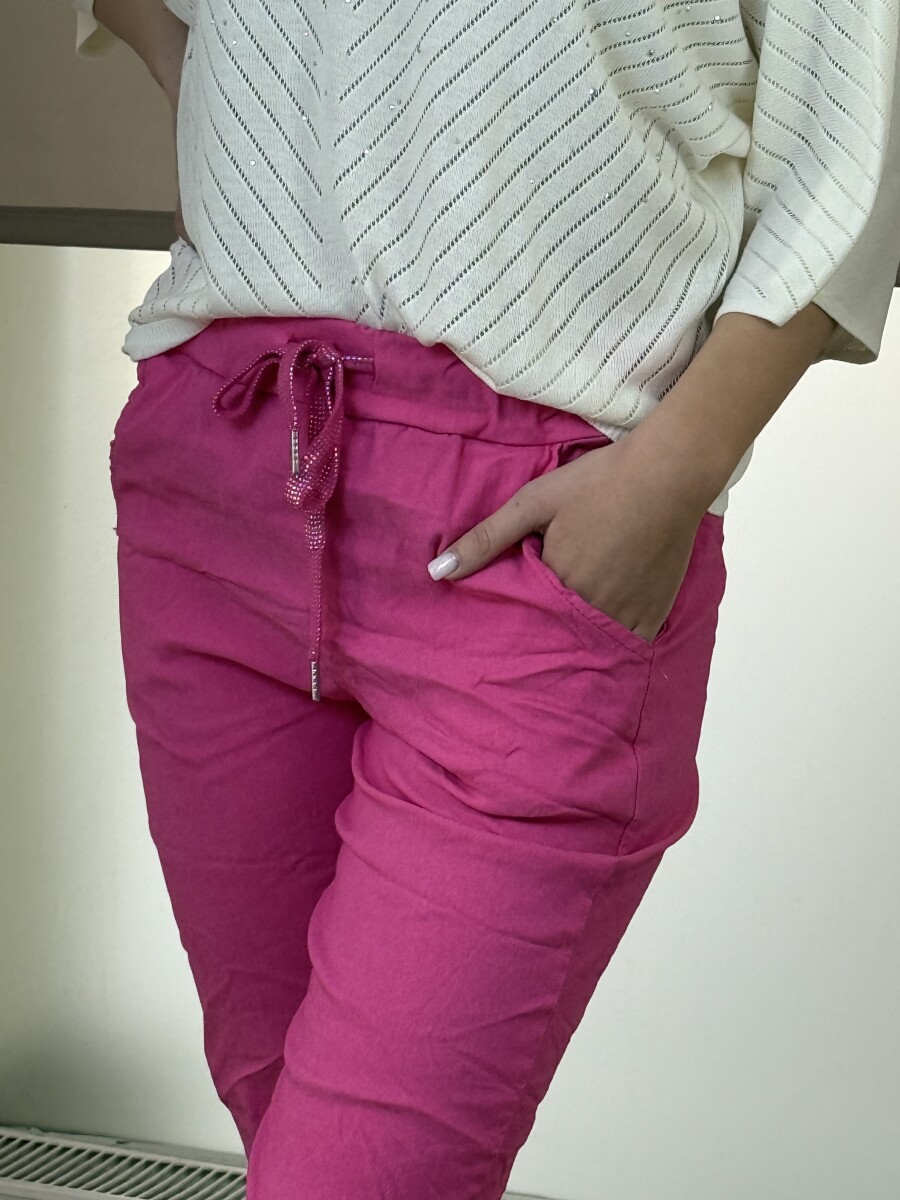 Kötős gyűrt hatású nadrág - sötétrózsaszín - Kép 5