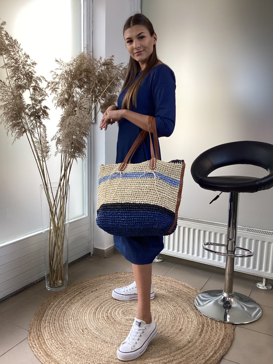 Szalma,csíkos táska - szalma - Kép 2