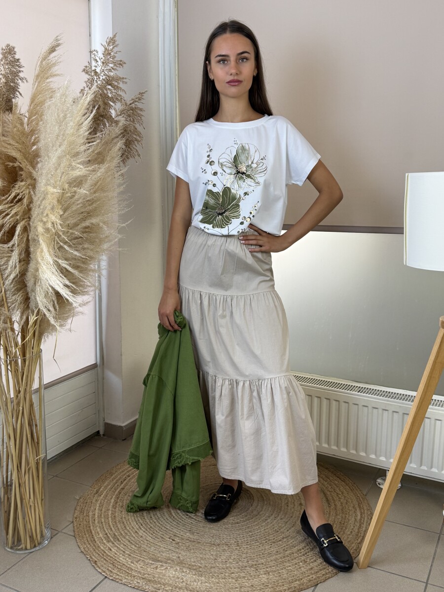T ujjas virág mintás póló - fehér-khaki - Kép 10