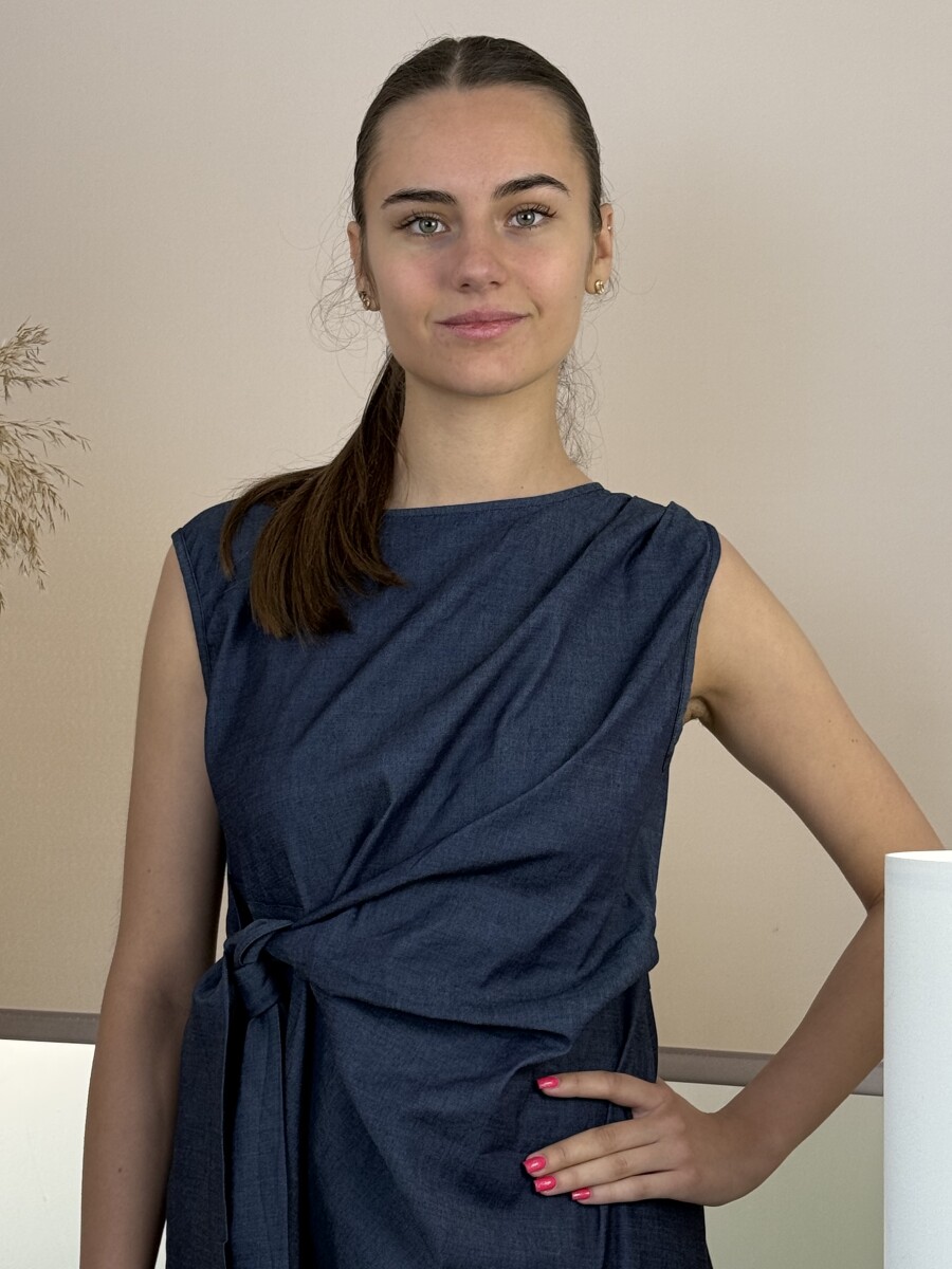 Átkötős farmer ruha - farmerkék - Kép 18